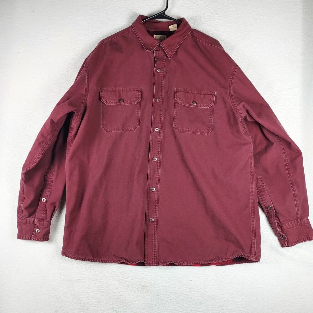 Red Head Brand Co Mens Maroon Flannel Lined Shirt Jacket XL Snap
